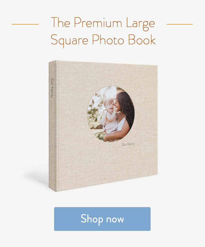 Premium Large Square Photo book with two siblings on the cover.