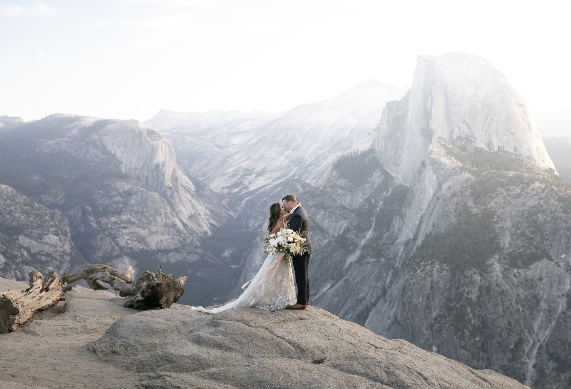 Bride and groom in mountains