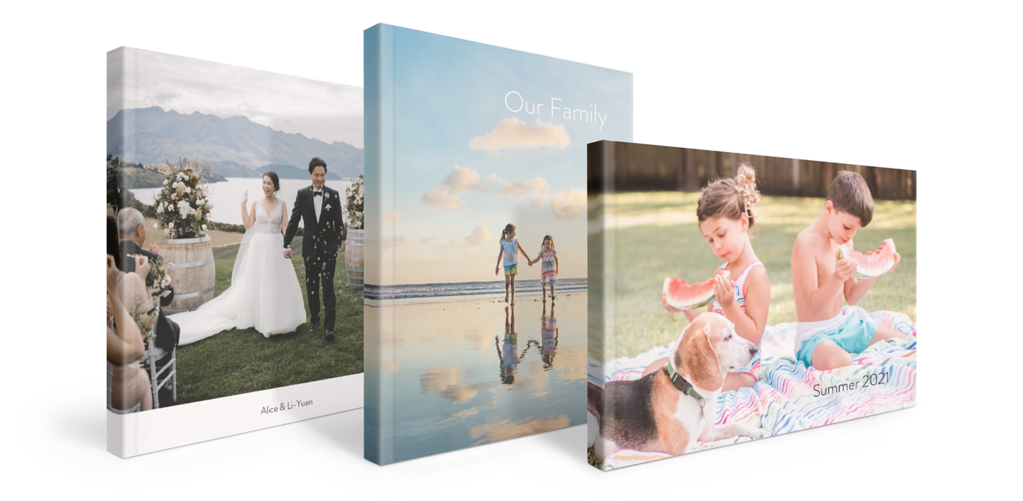 Three Softcover Photo Books standing side by side