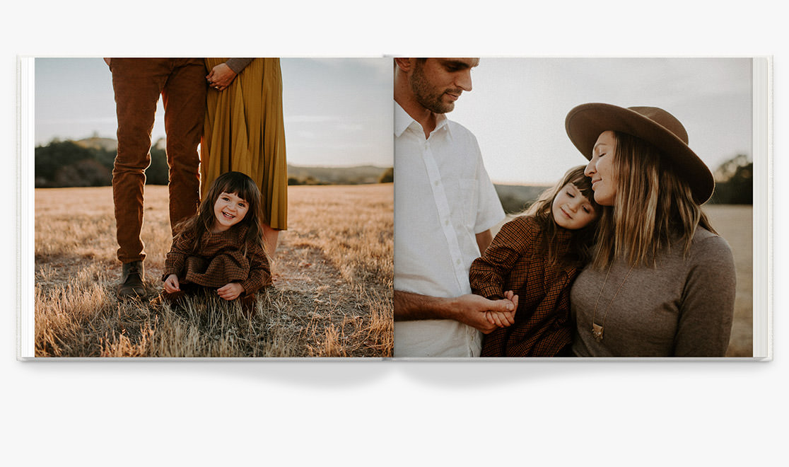 Open Photo Book showing photo of young girl with parents.