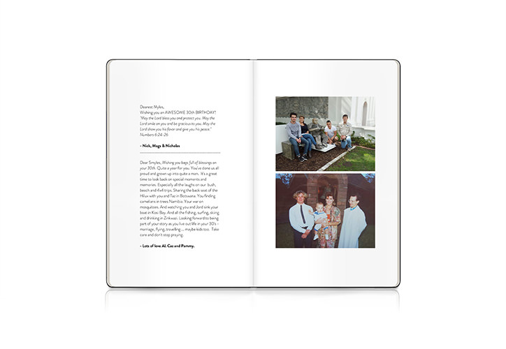 Open Moleskine Photo Book showing spread with text and images