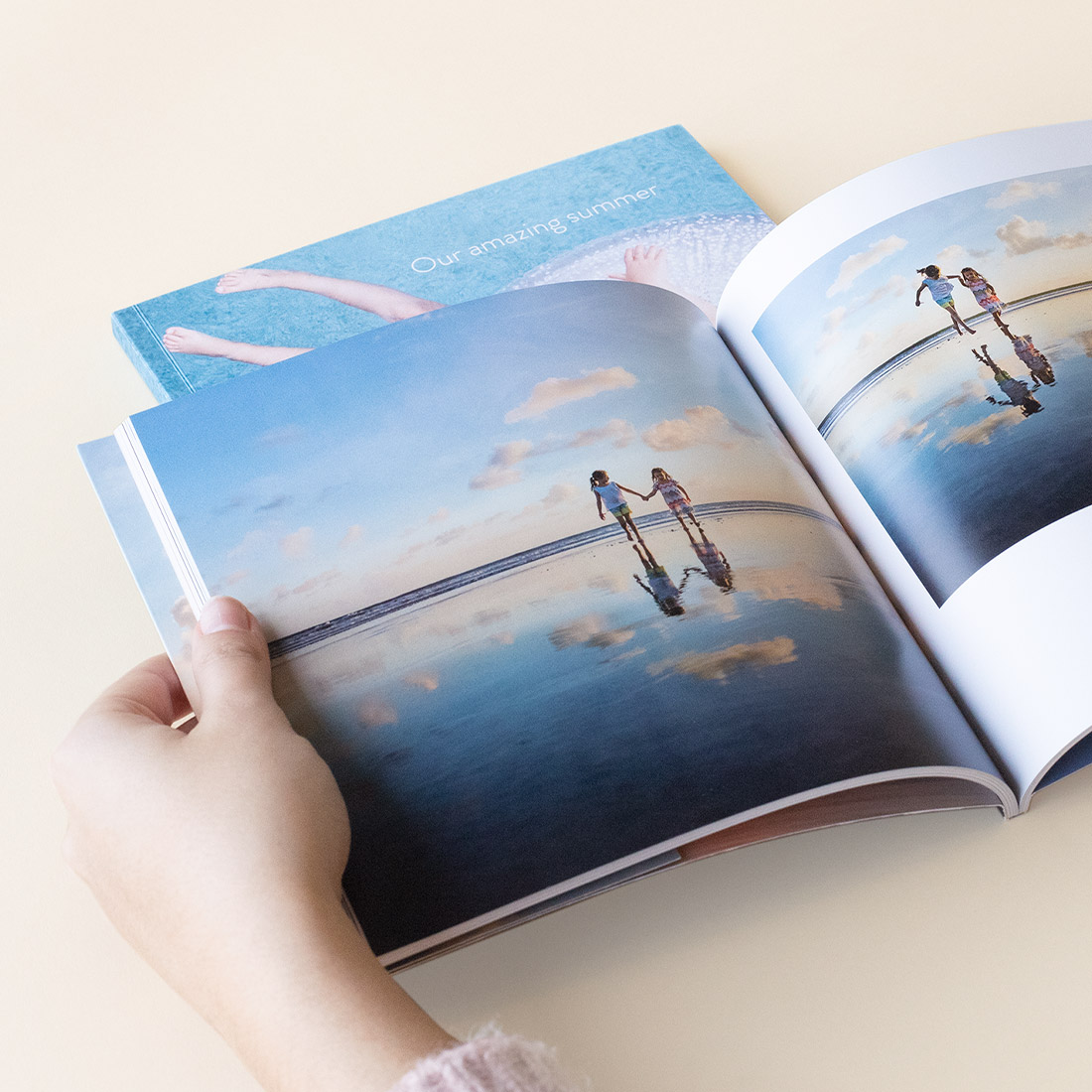 Softcover book open.