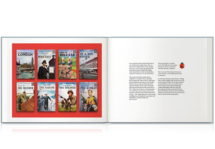 Open photo book showing spread of an image and text