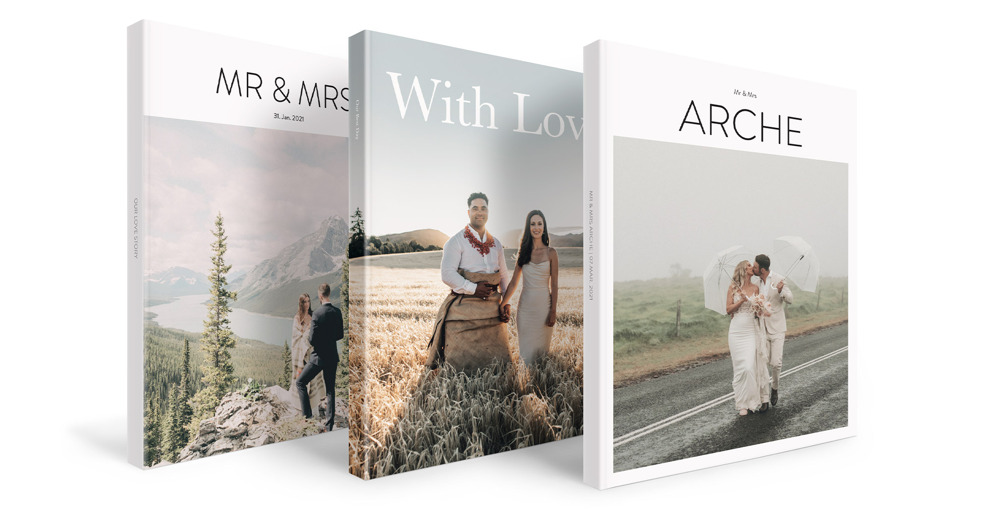 Tre riviste di matrimonio MILK in posizione verticale.