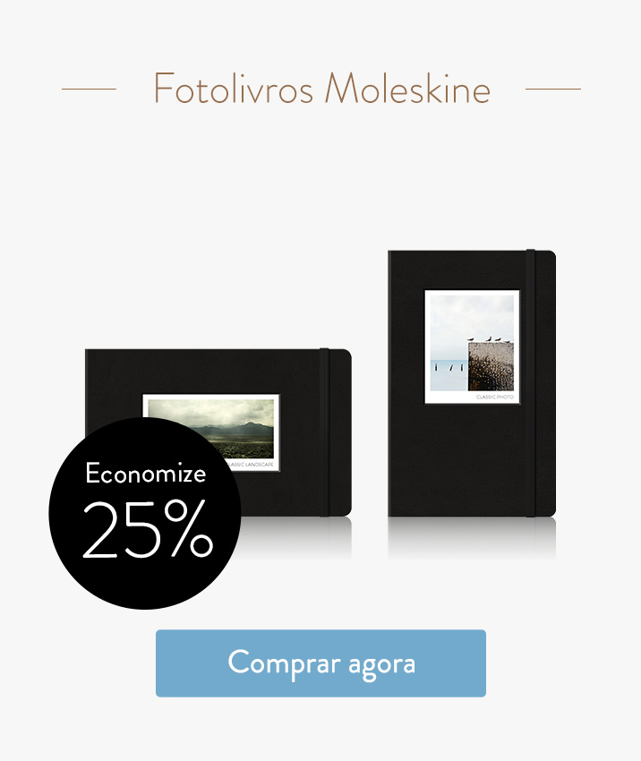 Fotolivros Moleskine. Economize 25%.