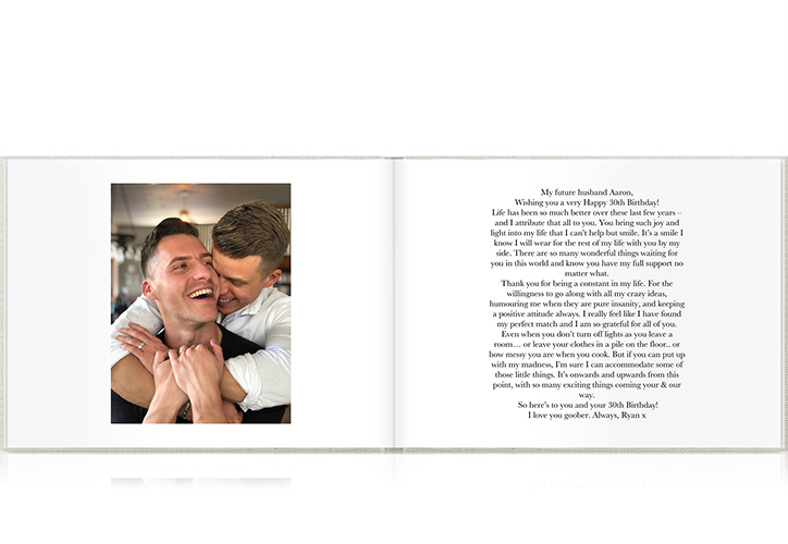 Open Photo Book showing spread images and text