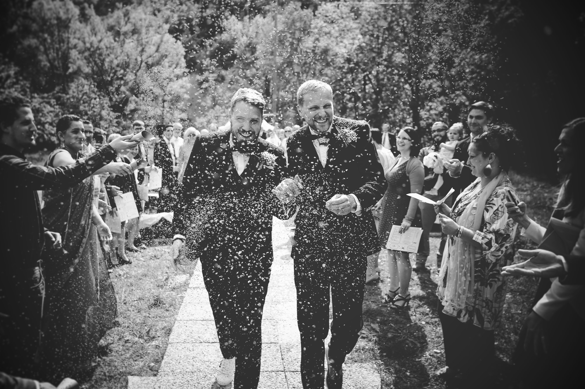 Newlyweds walking down the aisle