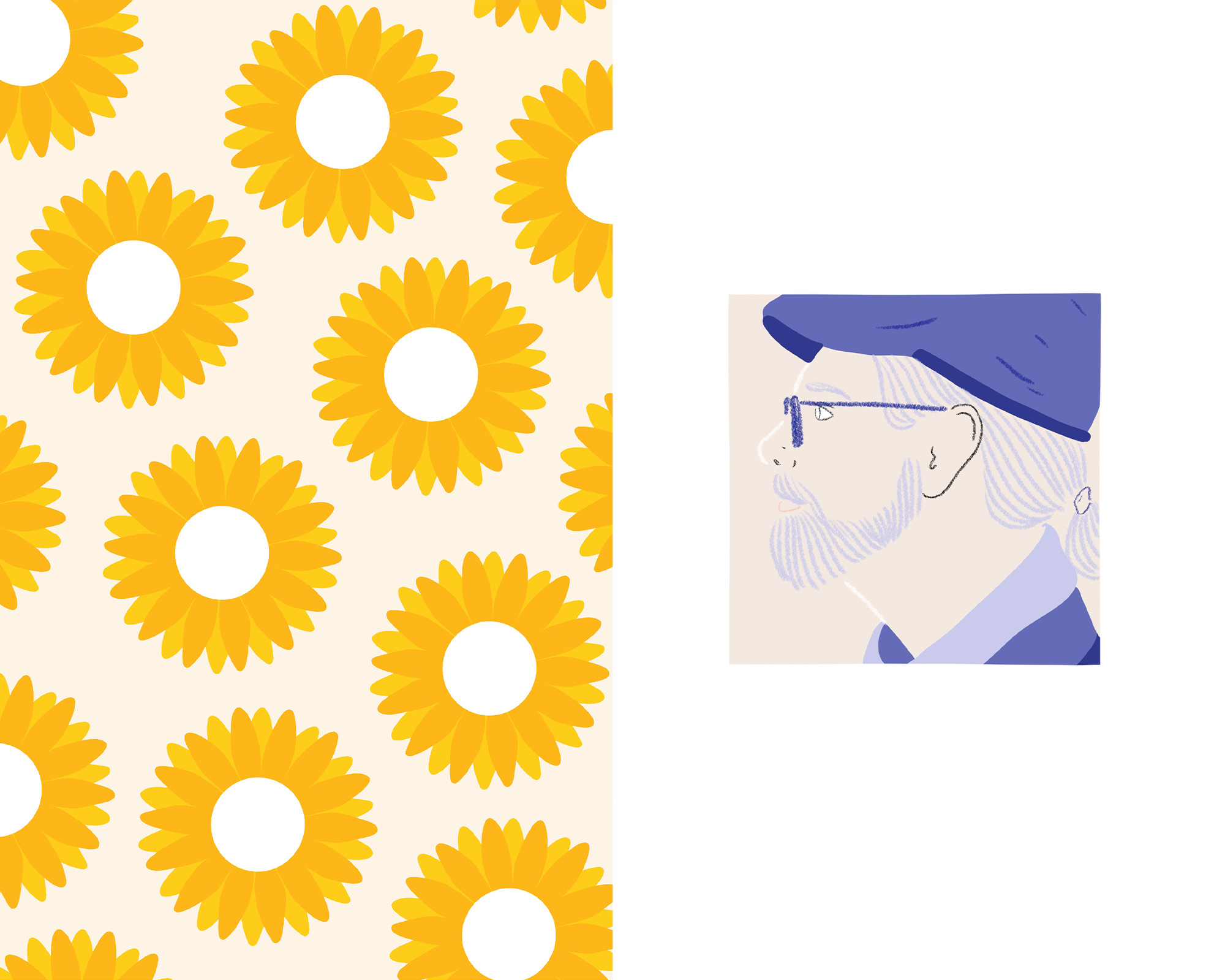 Art piece of sunflowers and portrait