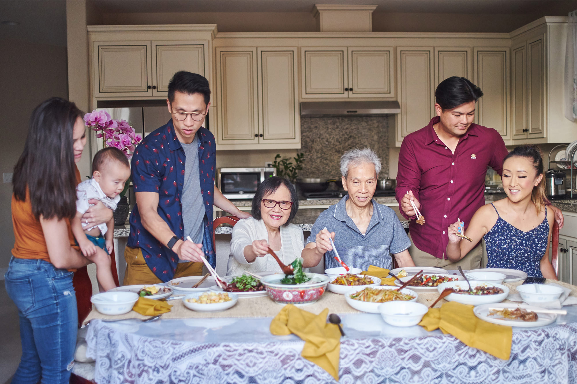 Large family sharing a meal