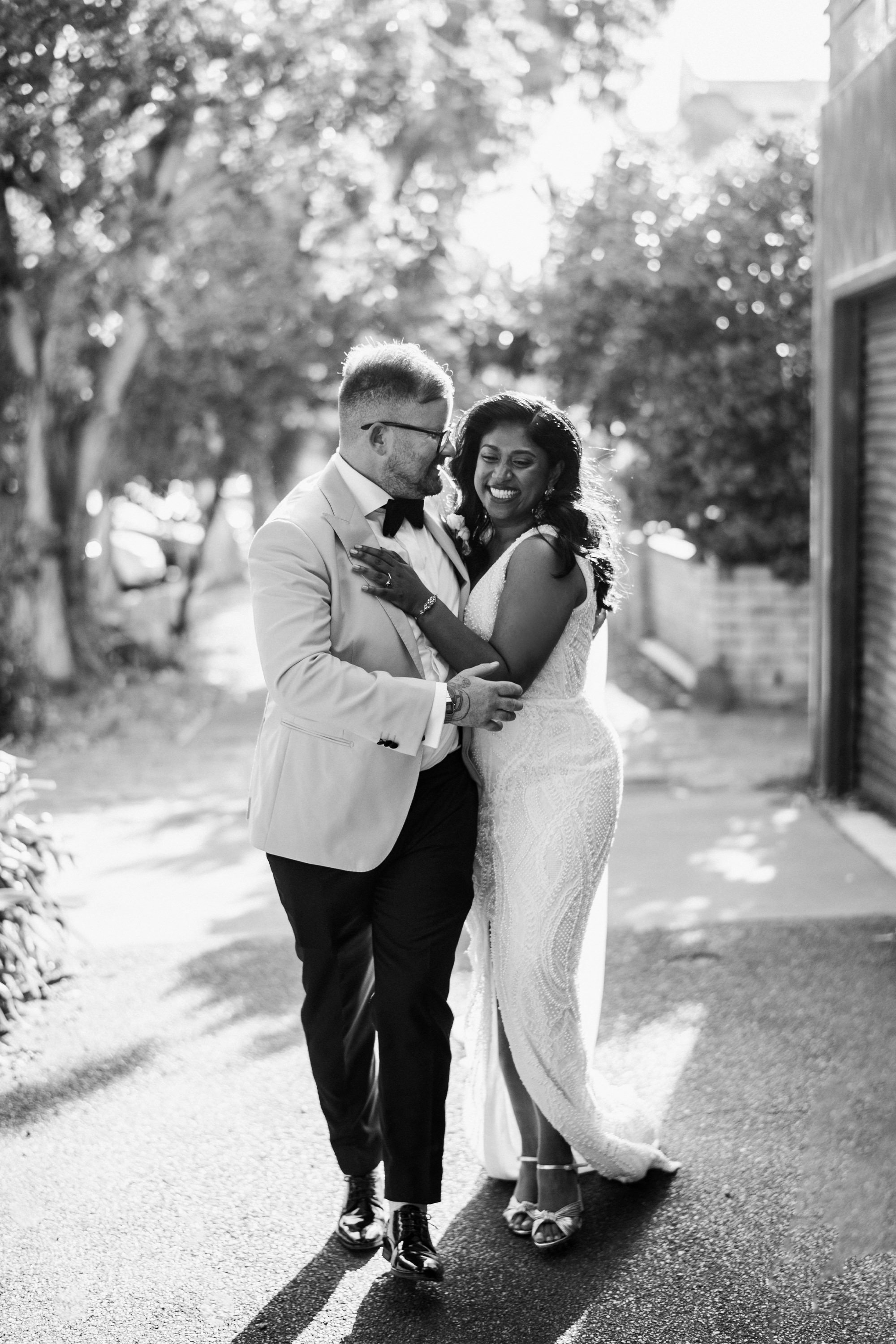 Newlyweds smiling together