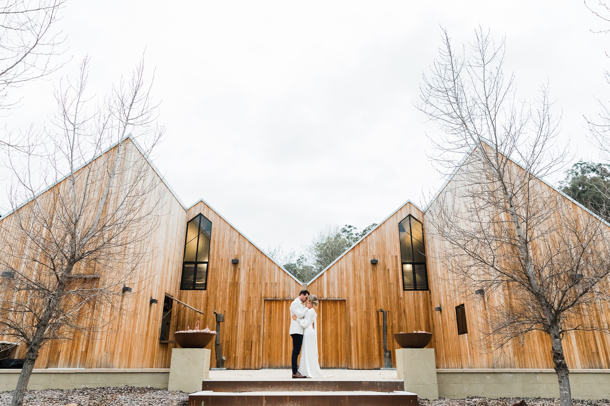 Bride and groom in winter