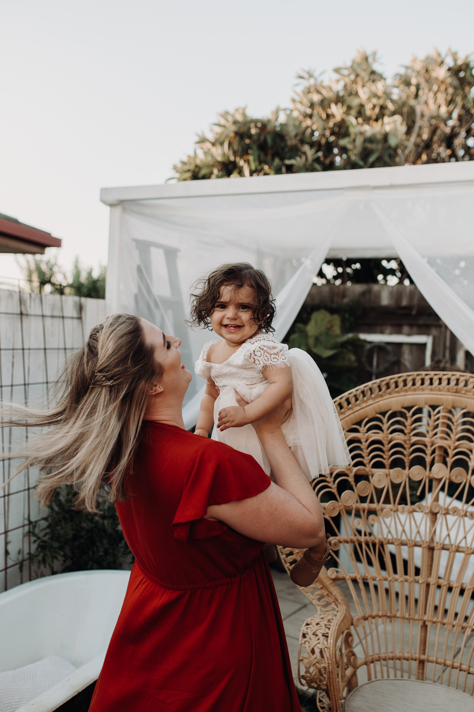 Woman smiling with child