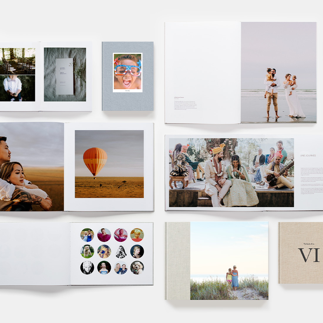 Collection de livres photo luxe avec différentes options de modèles.