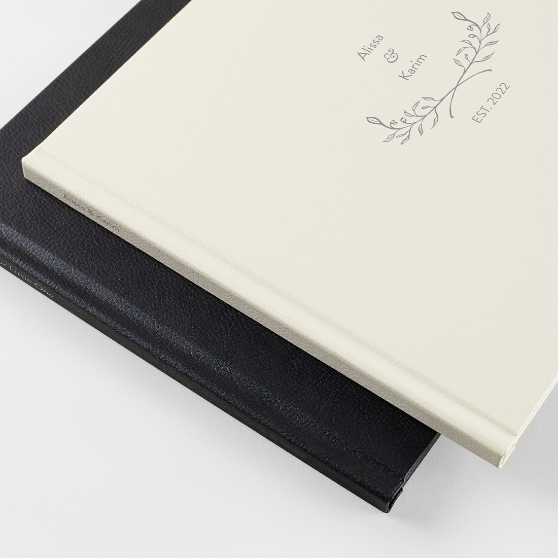 Two photo books bound in Vegan Leather