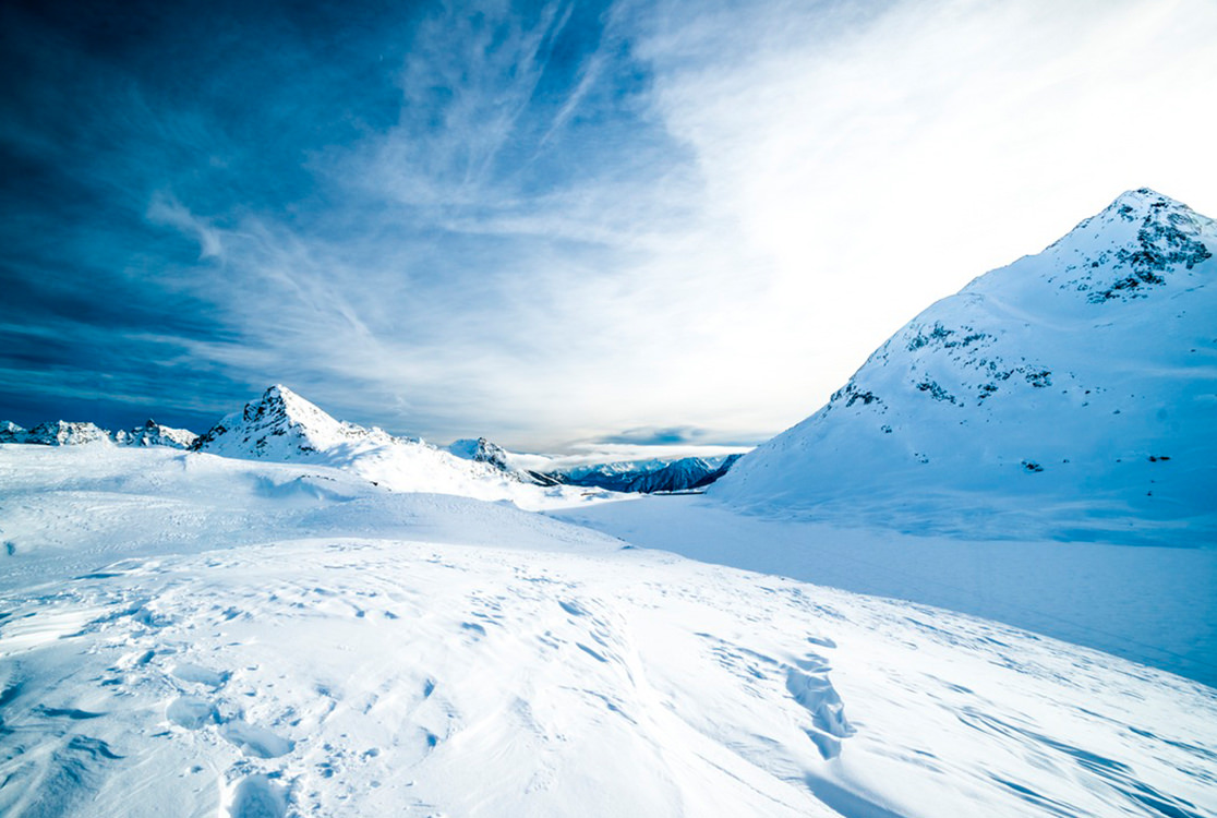 Snowy mountains.