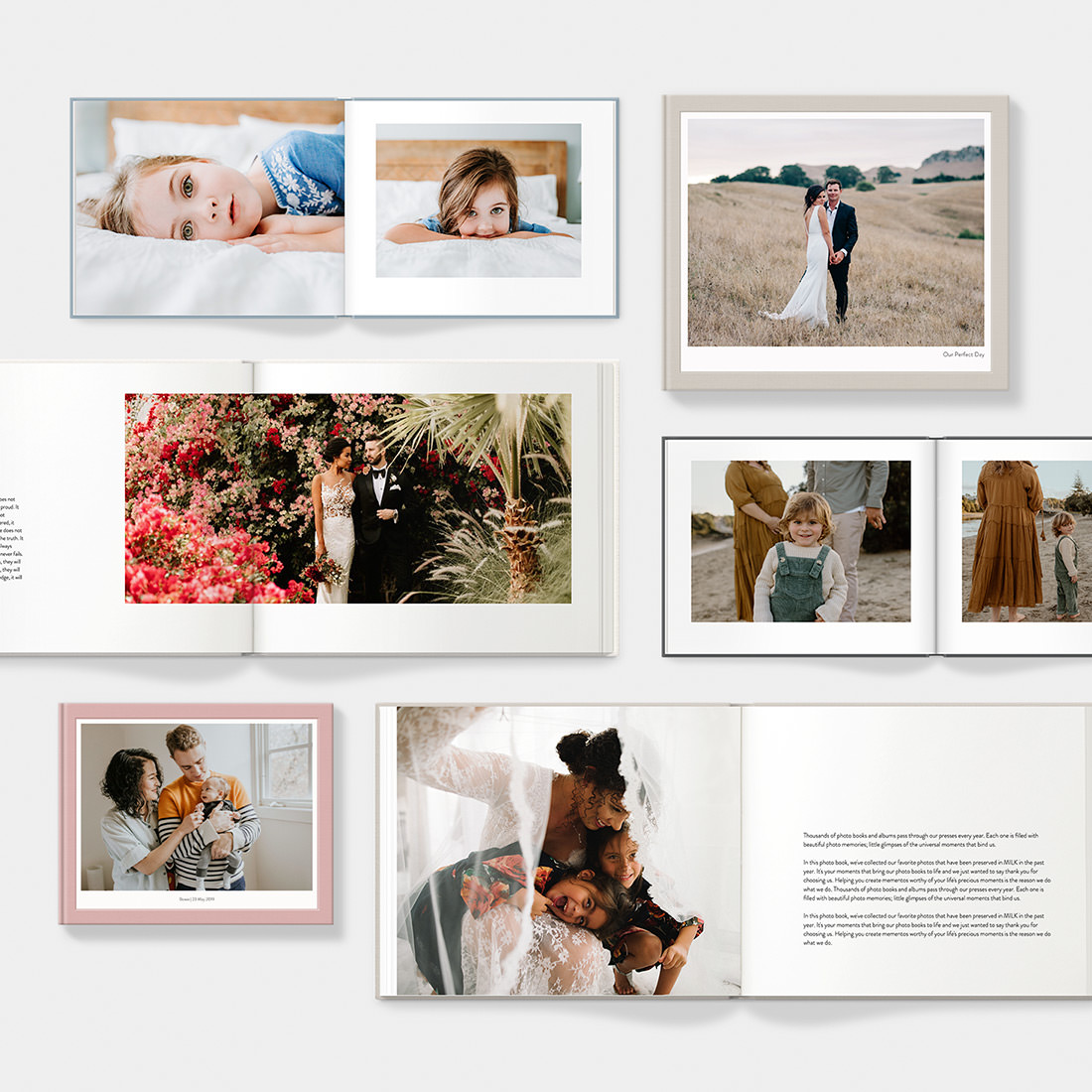 Selection of classic photo albums showing photo templates
