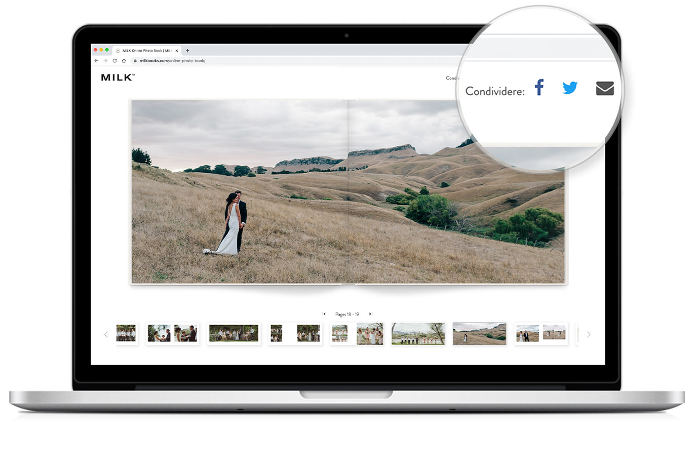 Studio di progettazione su un computer Mac con funzione di zoom a parte tramite i social media.