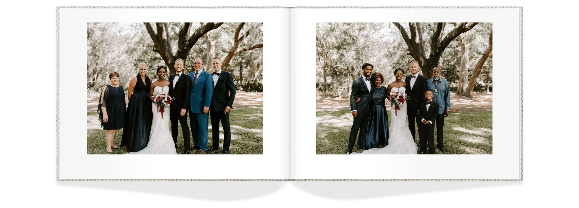 Fotos formales de grupo familiar en la boda.