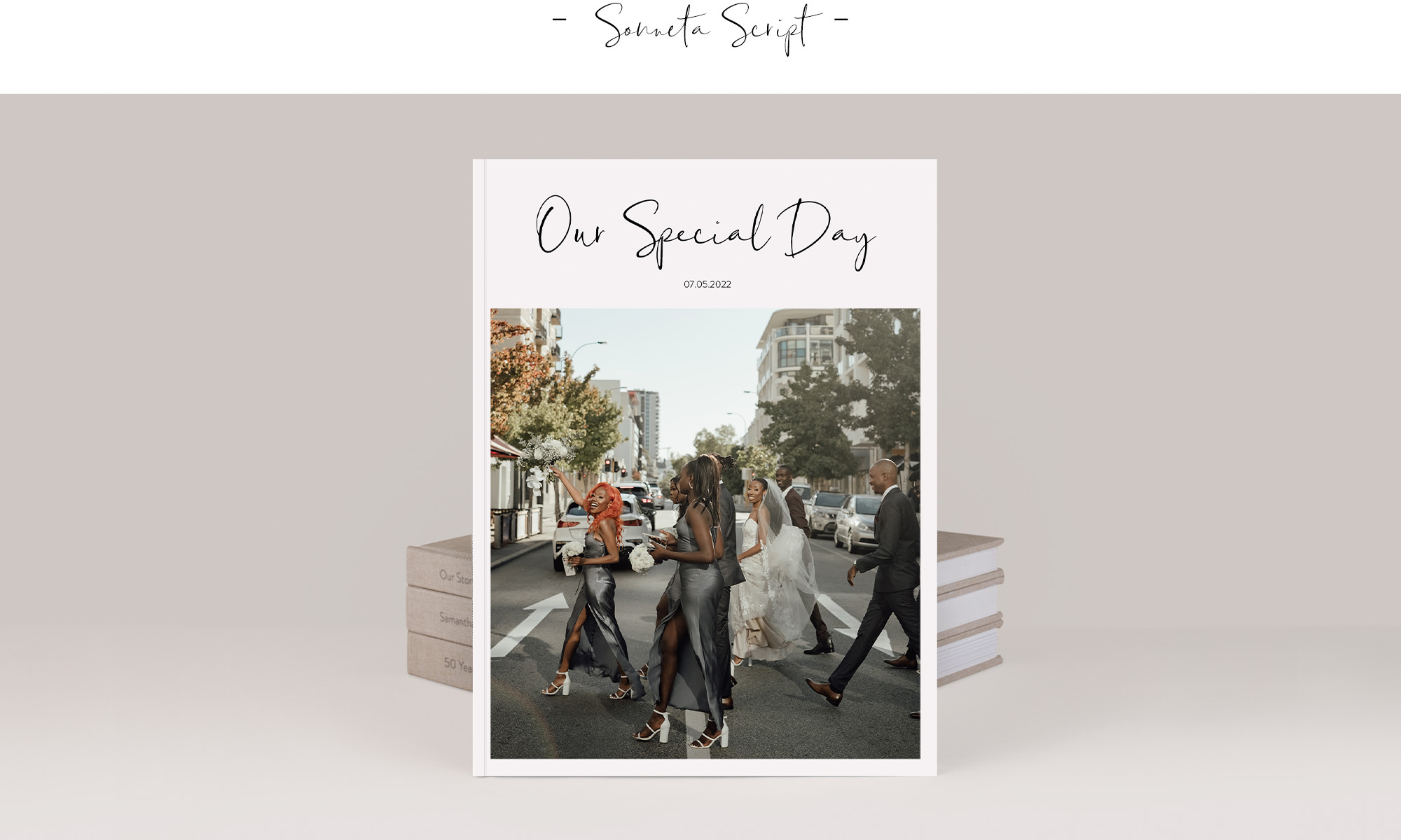 Premium Photo Book with Sonneta Script font title