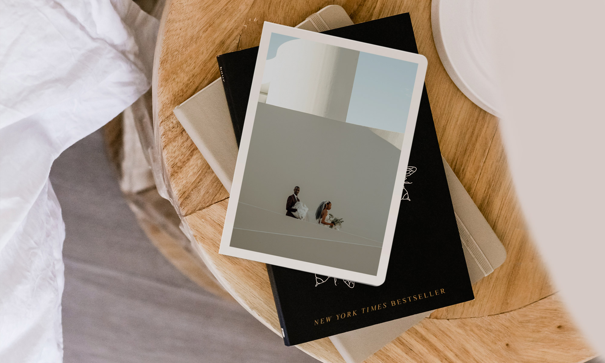 Wedding thank you card on side table