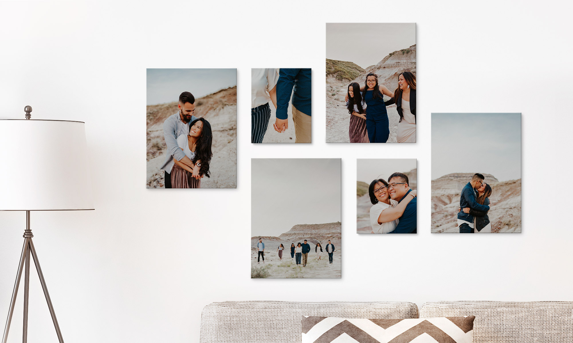 Six canvases hanging on wall