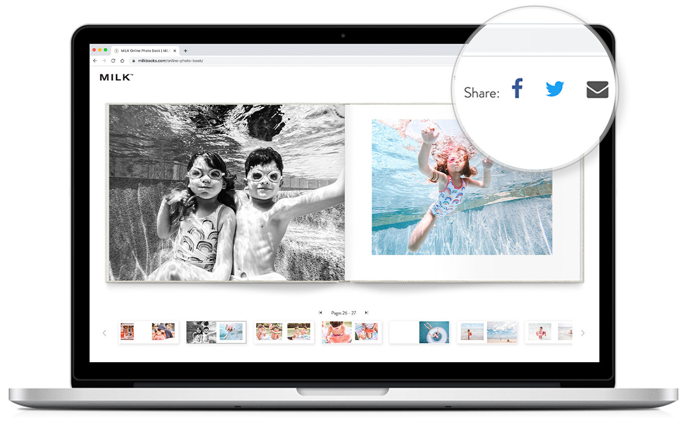 Estúdio de design de álbuns fotográficos com foco no recurso de compartilhamento gratuito de ferramentas de flip online via Facebook, Twitter e e-mail.