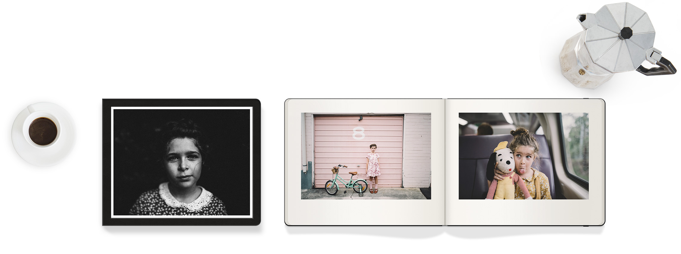 Photo of girl in moleskine photo book
