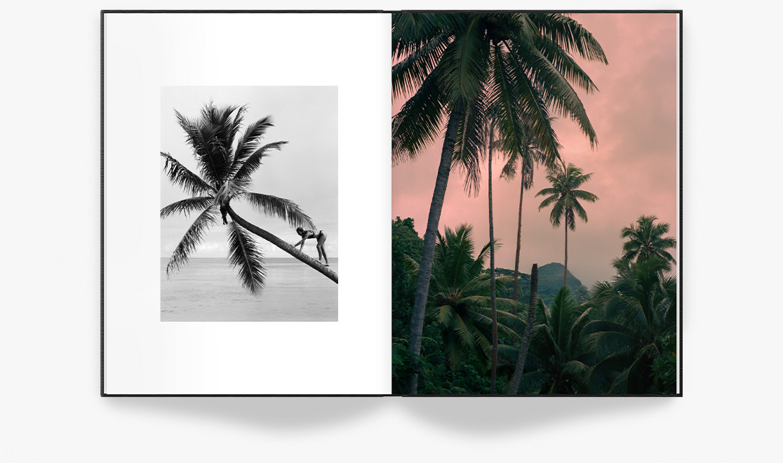 Photo book with tropical island photos