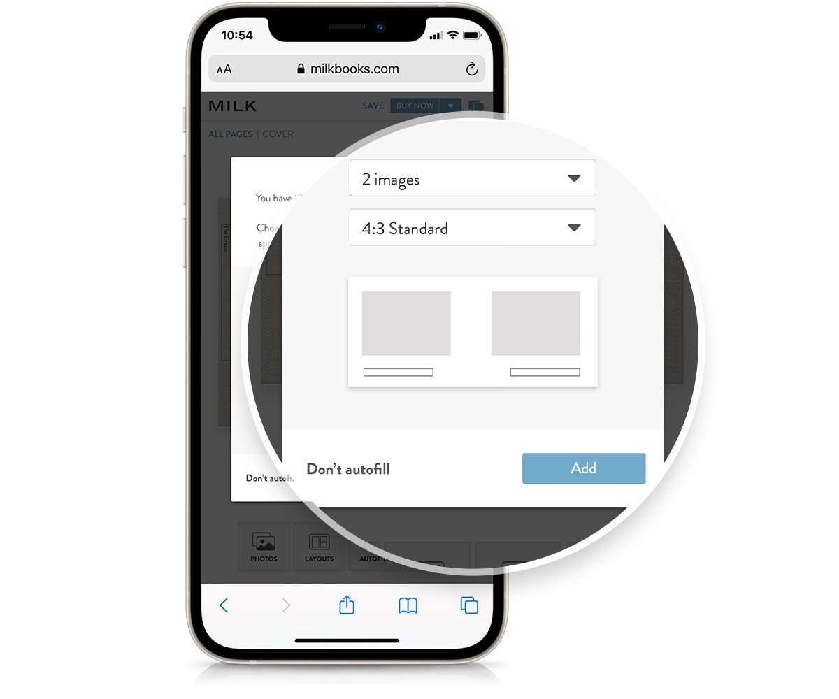 Phone showing Autofill funcion of MILK Mobile Design Studio