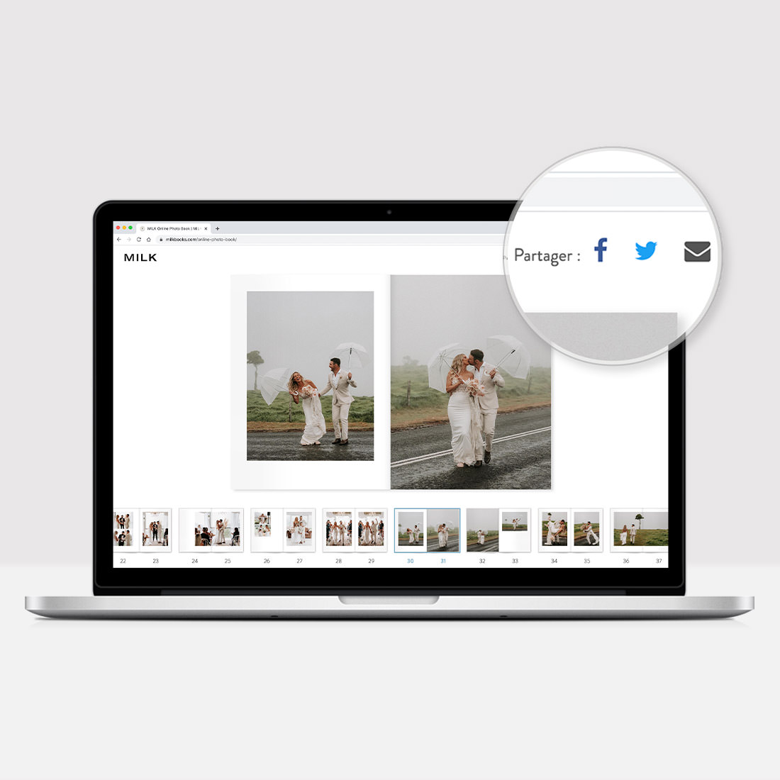 Ordinateur portable montrant la version en ligne du magazine de mariage.
