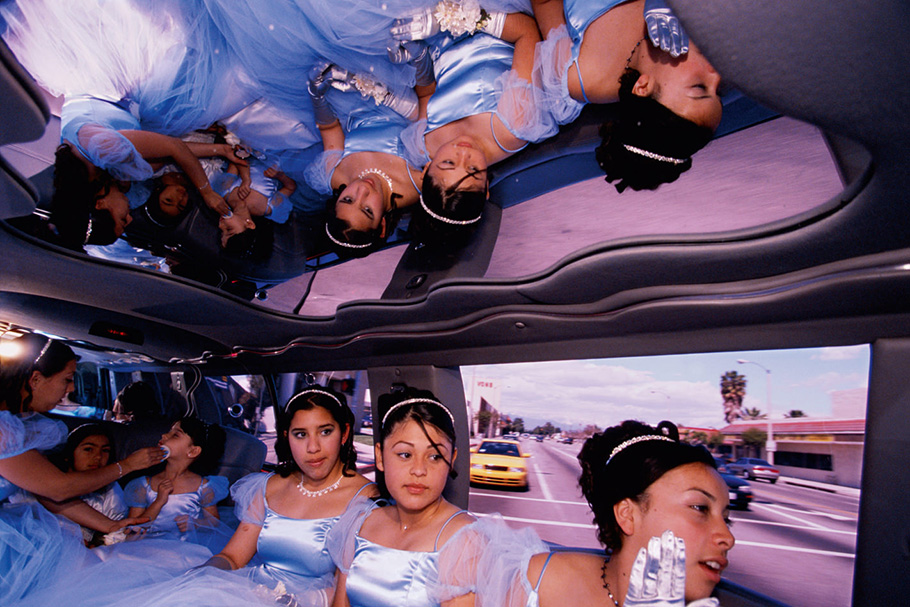 The damas (maids of honor) in a limousine. From Girl Culture, 2001.