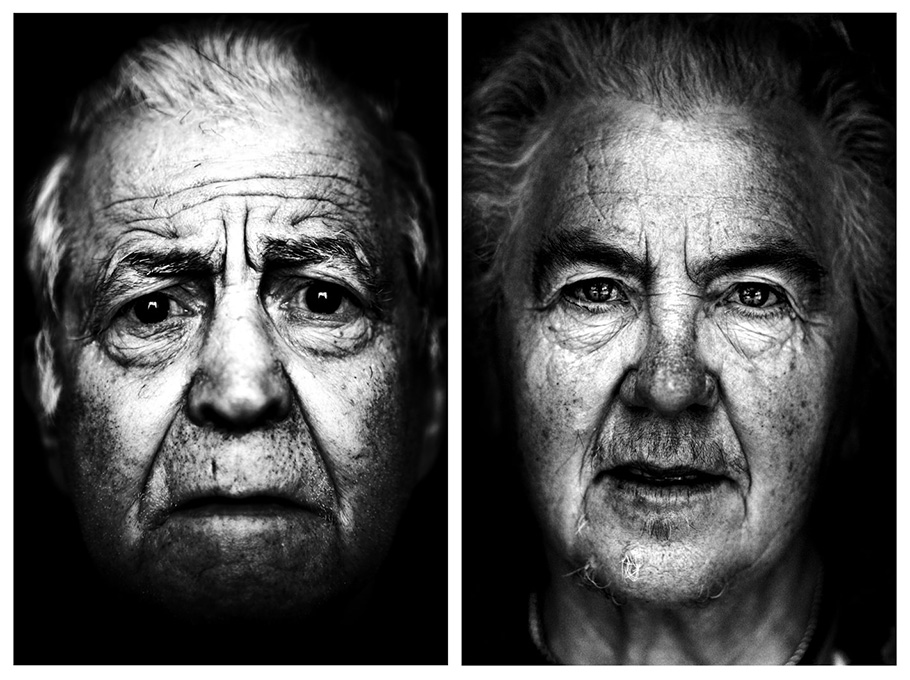 Portraits of Angelo Berretti (left) and Bianca Pieri (right), survivors of the Nazi massacre at Sant'Anna di Stazzema, Italy in 1944.
