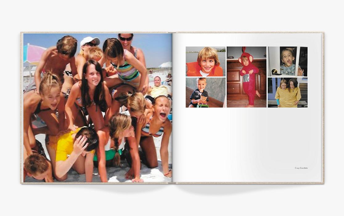 Family photo book with collection of childhood photos.
