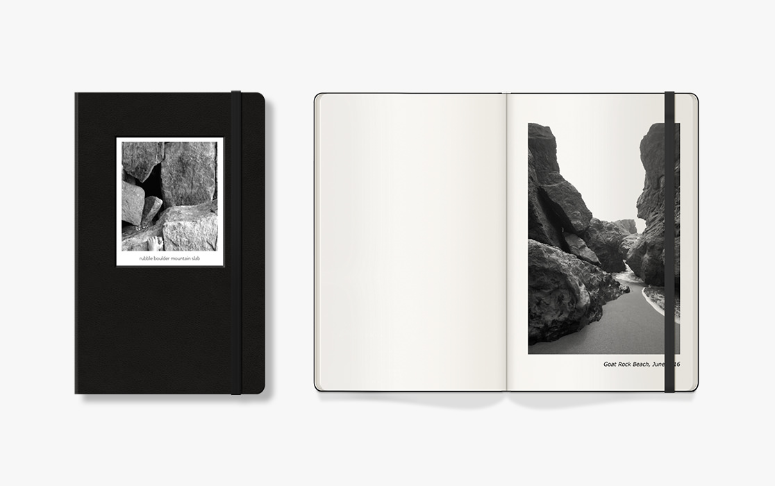 Moleskine photo book with black and white photography.
