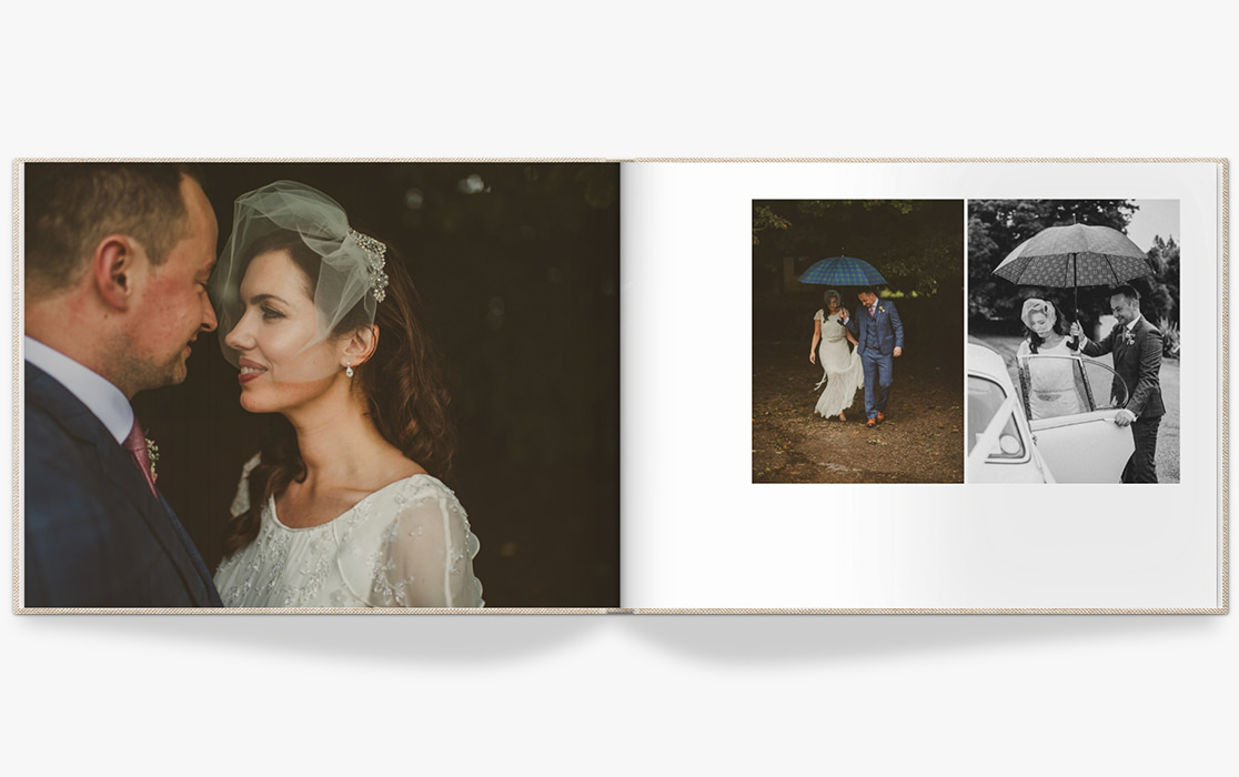 Photo book of newlyweds on their wedding day.