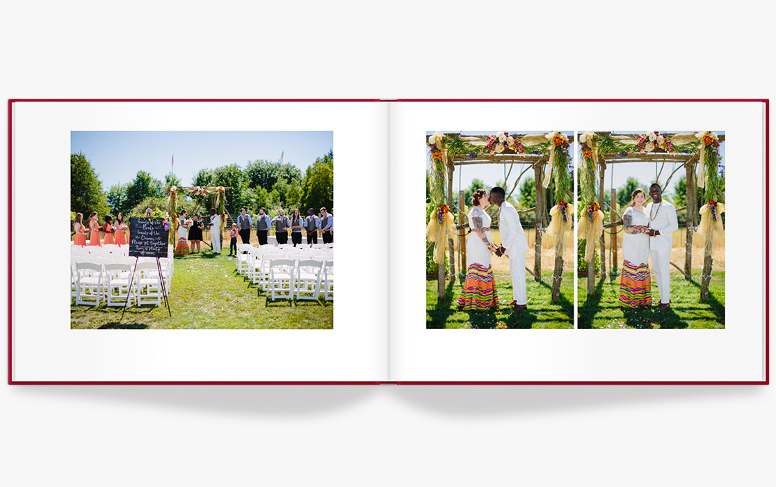 Photo book with couple during their wedding ceremony.