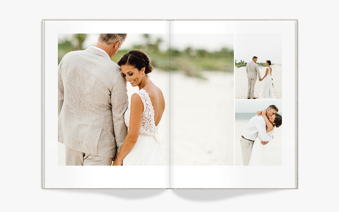 Photo book with newlyweds at the beach.