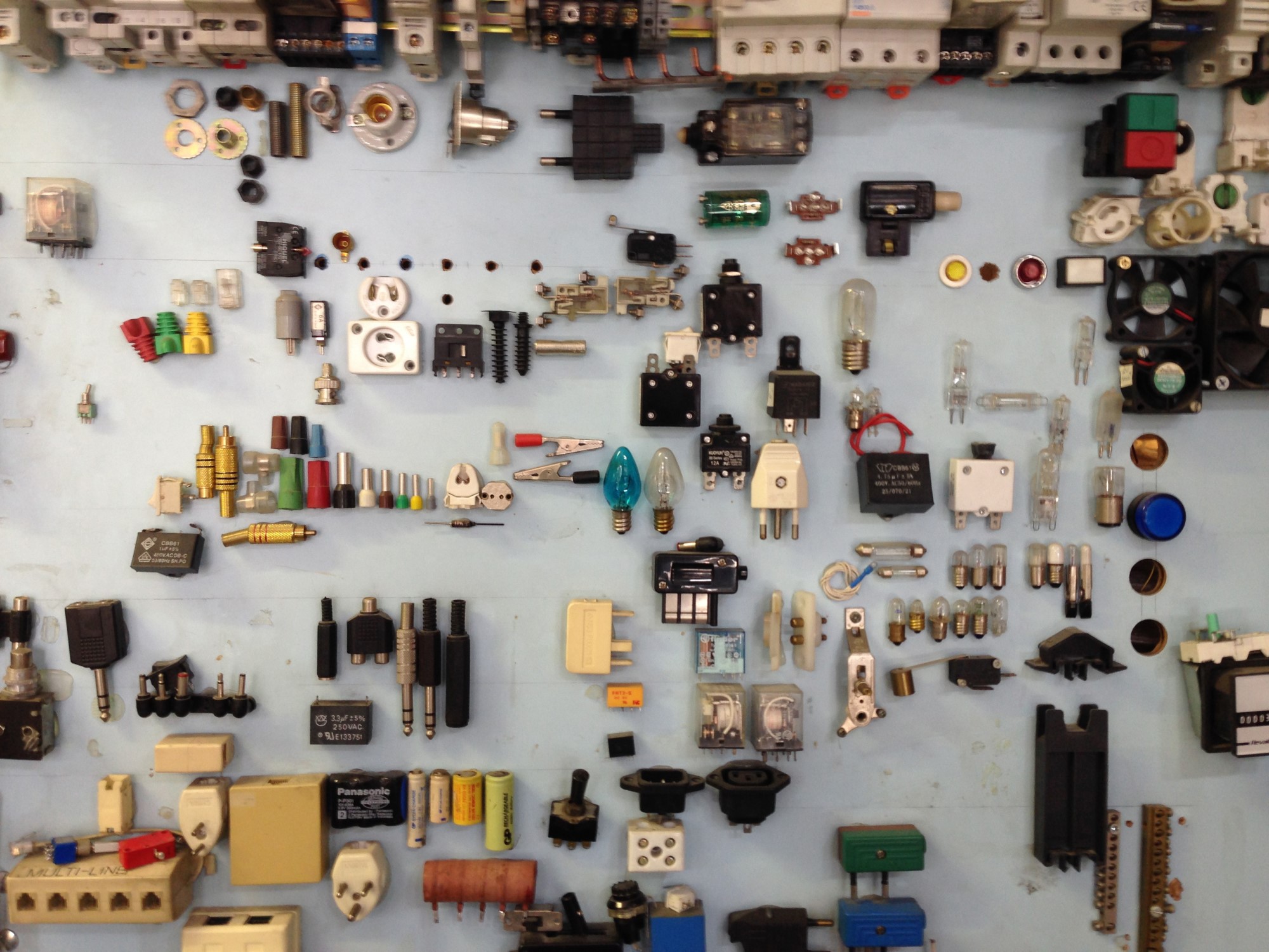 Flatlay of electrical parts.
