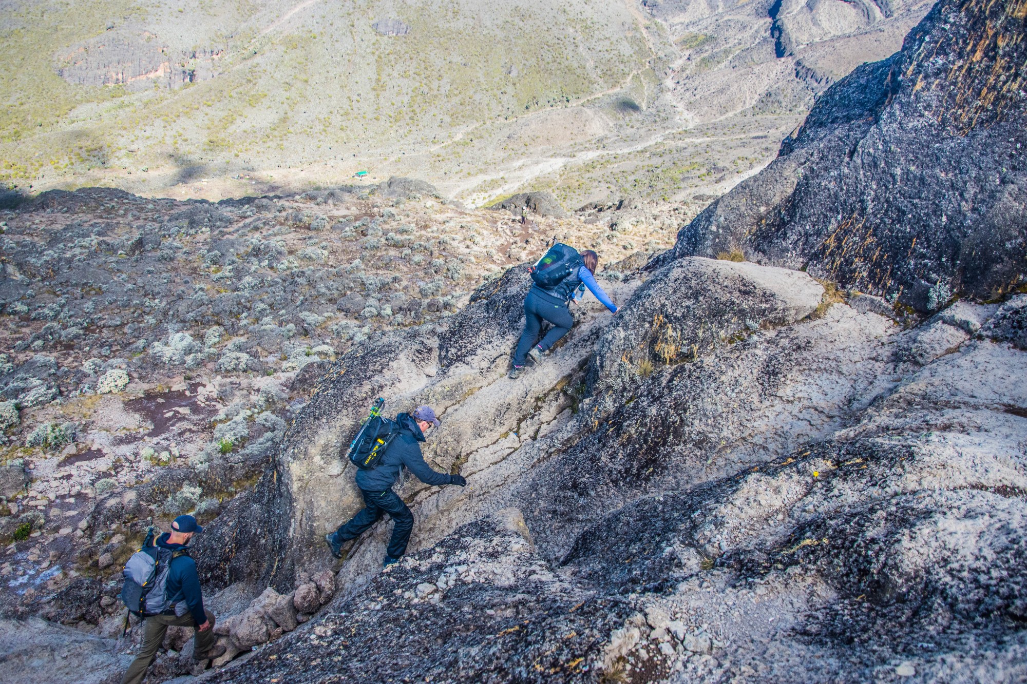 People climbing rockface.