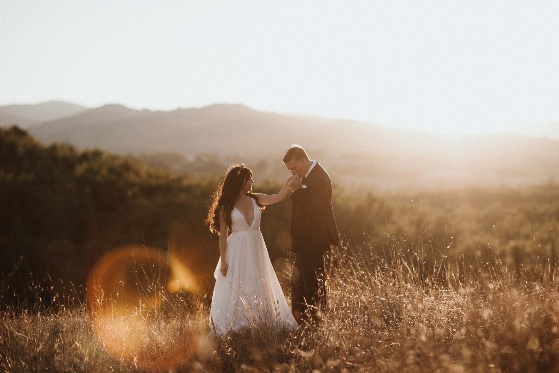 Bride and groom wedding portrait in Tuscany.