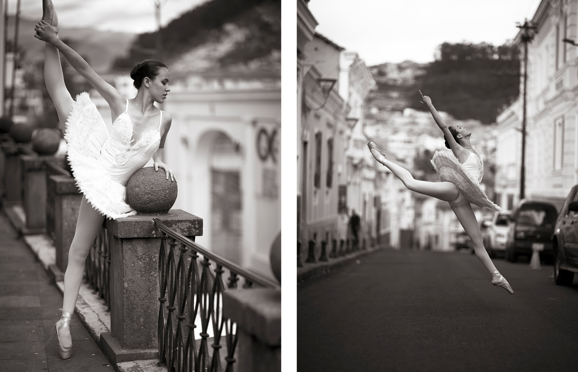 Ballet dancer posing outdoors.