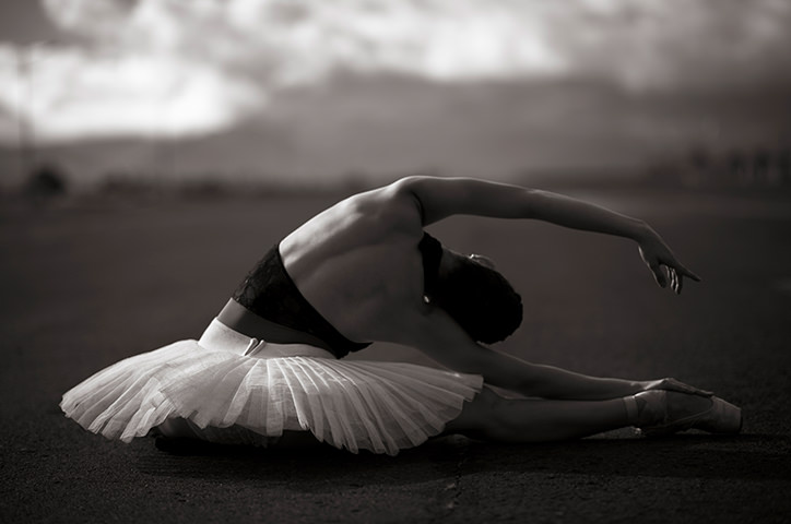 Ballet dancer stretching.