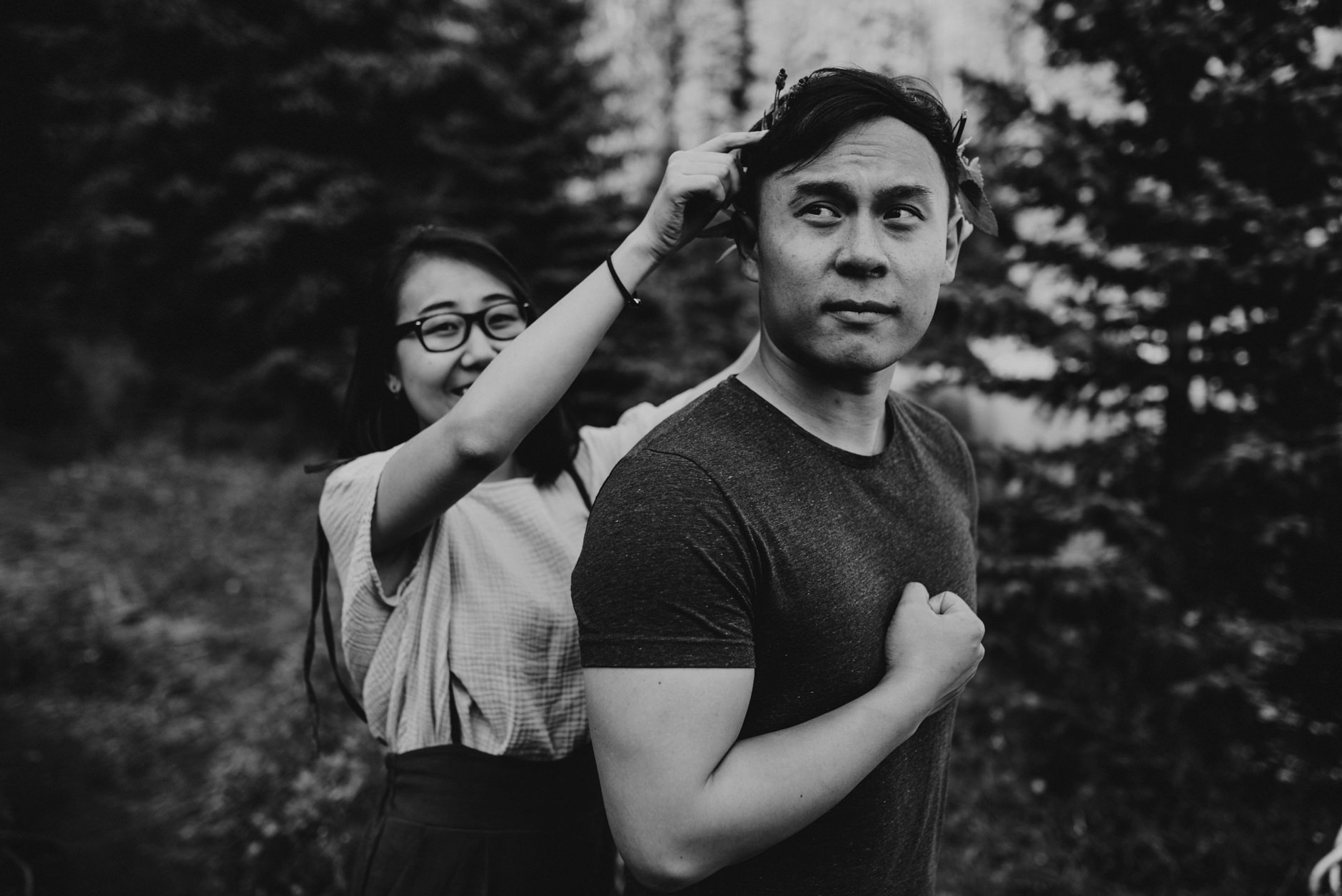 Black and white portrait of couple.