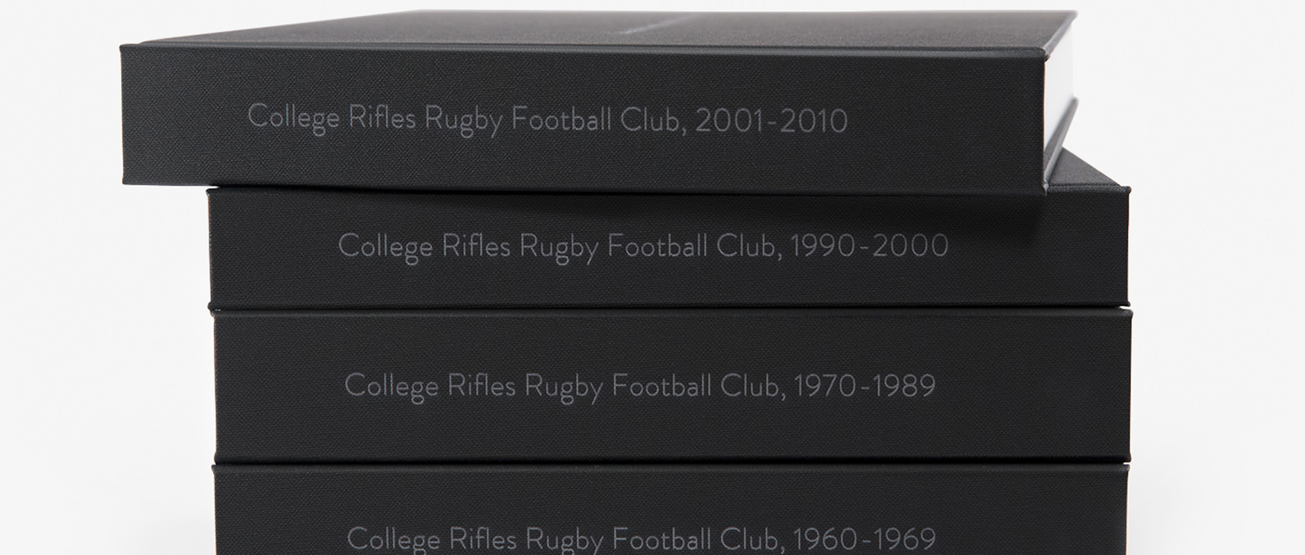 Stack of College Rifles photo books.