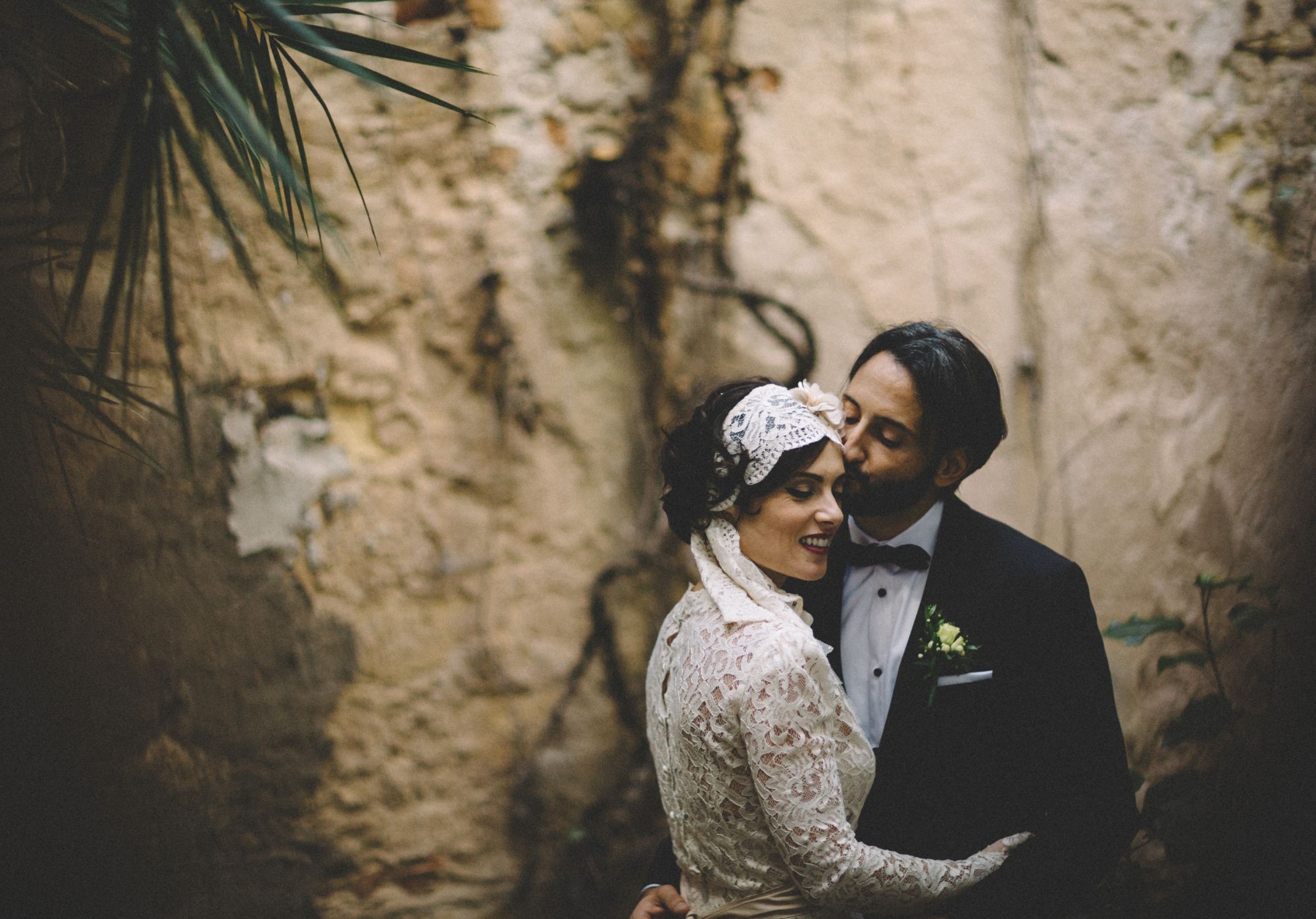 Portrait of newlywed couple.