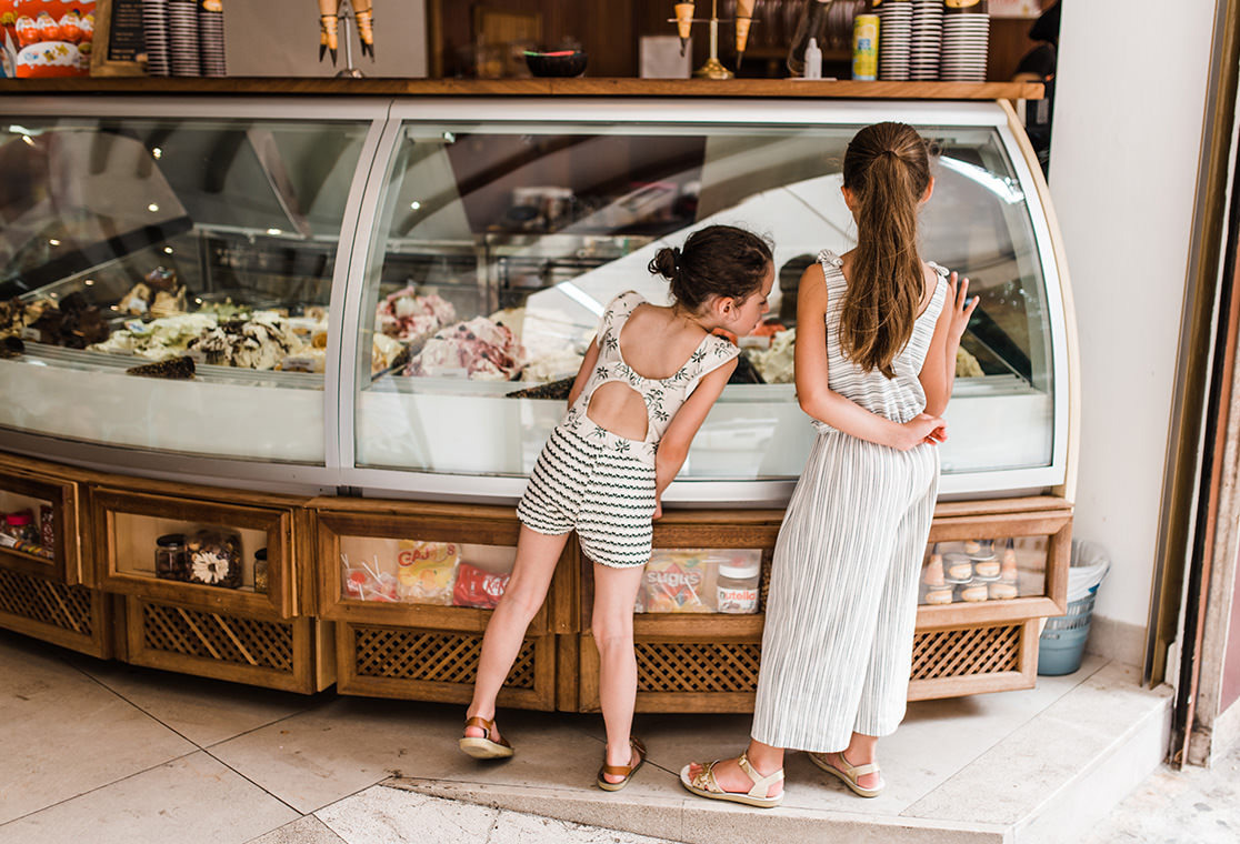 Two sisters at the ice cream shop