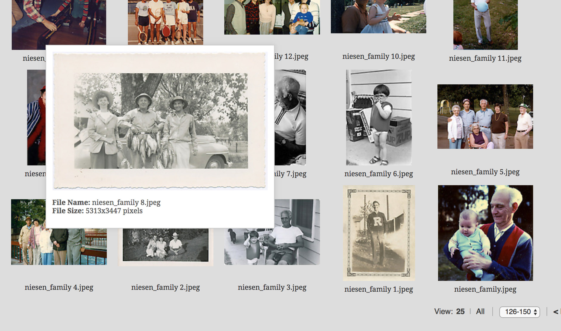 Selecting scanned vintage photographs.