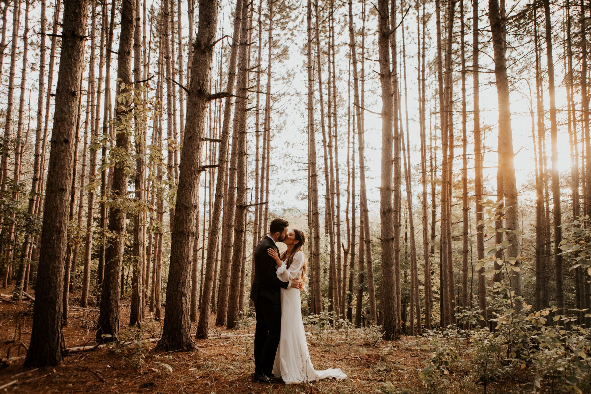 Bride and groom in forest