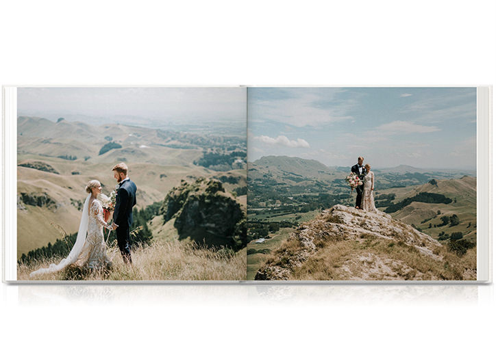 Double page spread of wedding in plains