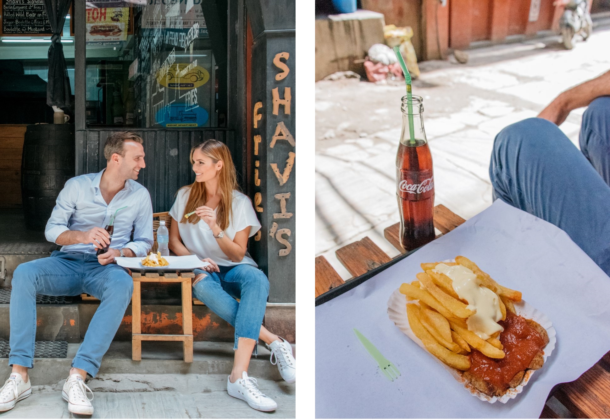 Couple eating currywurst